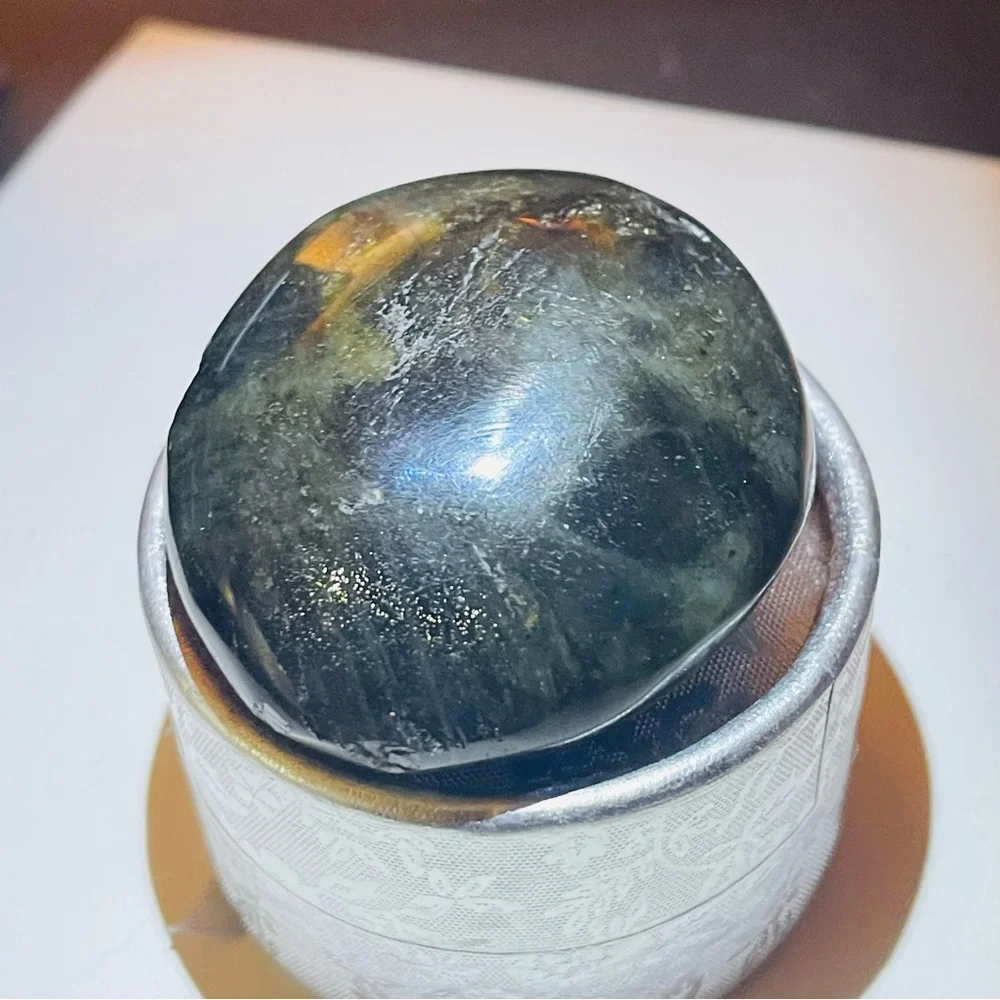 New Handmade Natural Labradorite Blue Green Crystal Oblong Carved Palm Stone